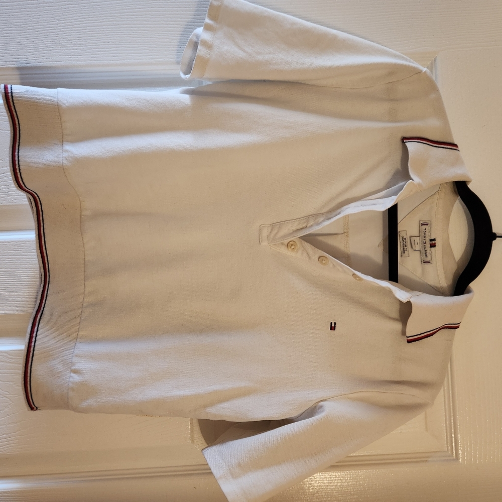 Tommy Hilfiger White Polo with Red and Black Accents